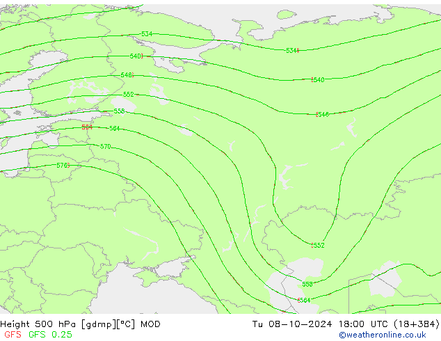 Height 500 hPa MOD Tu 08.10.2024 18 UTC