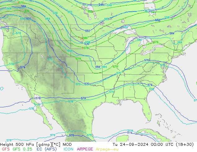 Height 500 hPa MOD Tu 24.09.2024 00 UTC