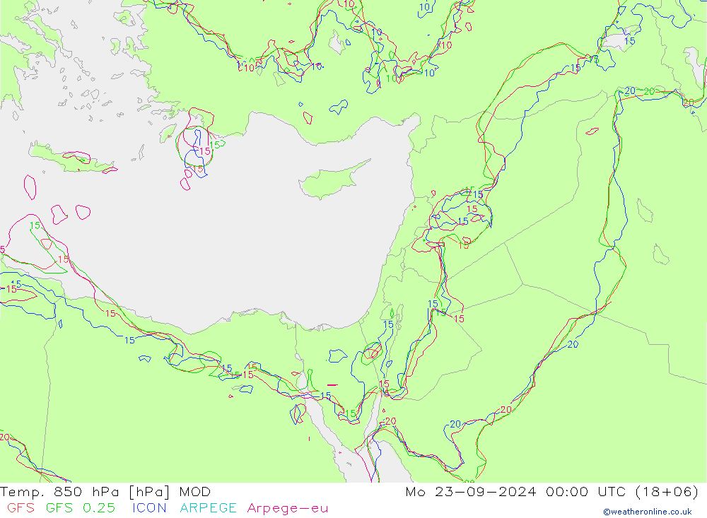 Temp. 850 hPa MOD Po 23.09.2024 00 UTC