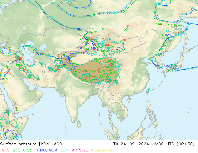 Atmosférický tlak MOD Út 24.09.2024 06 UTC