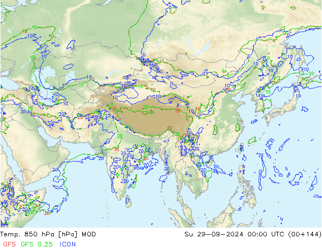 Temp. 850 hPa MOD dom 29.09.2024 00 UTC