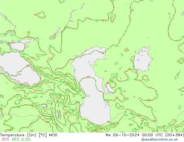 Temperature (2m) MOD We 09.10.2024 00 UTC