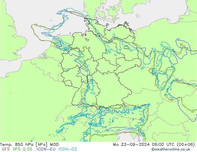 Temp. 850 hPa MOD Mo 23.09.2024 06 UTC