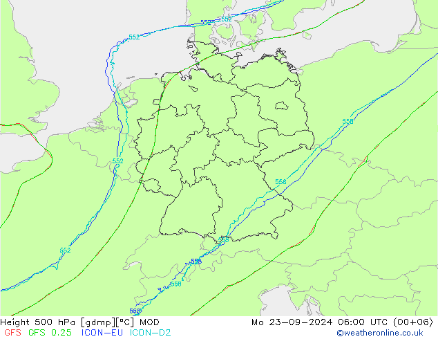 500 hPa Yüksekliği MOD Pzt 23.09.2024 06 UTC