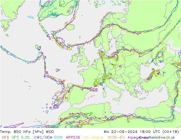 850 hPa Sıc. MOD Pzt 23.09.2024 18 UTC