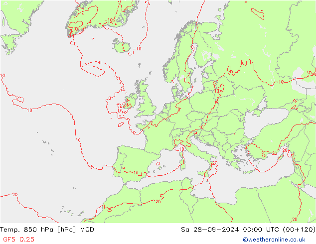 Temp. 850 hPa MOD sab 28.09.2024 00 UTC