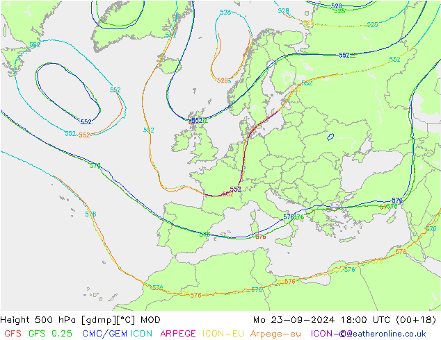 Height 500 hPa MOD Mo 23.09.2024 18 UTC