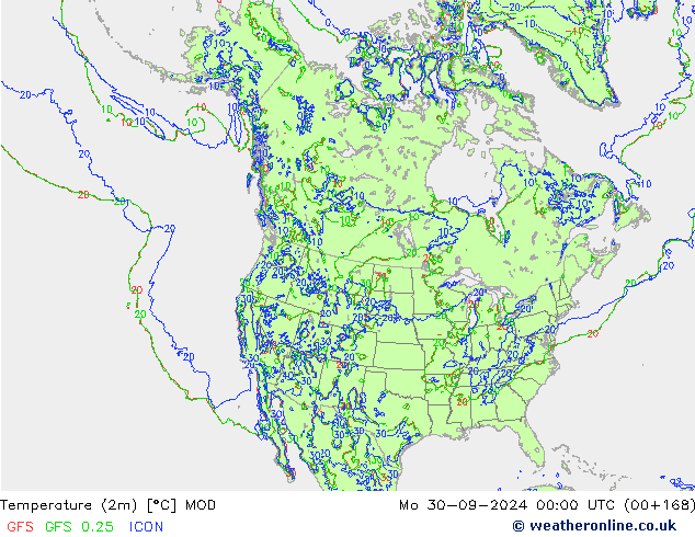 température (2m) MOD lun 30.09.2024 00 UTC