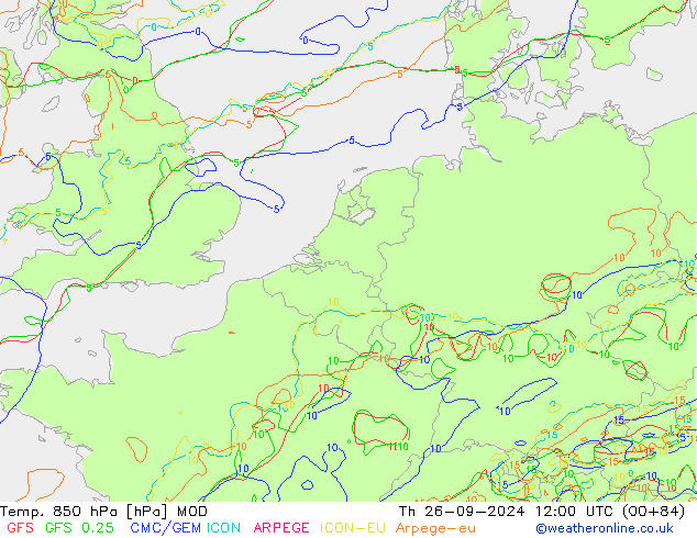 Temp. 850 hPa MOD jeu 26.09.2024 12 UTC