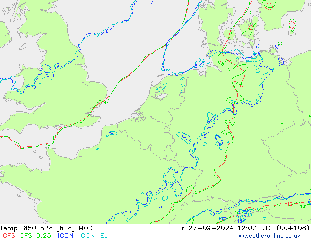 Temp. 850 hPa MOD Fr 27.09.2024 12 UTC