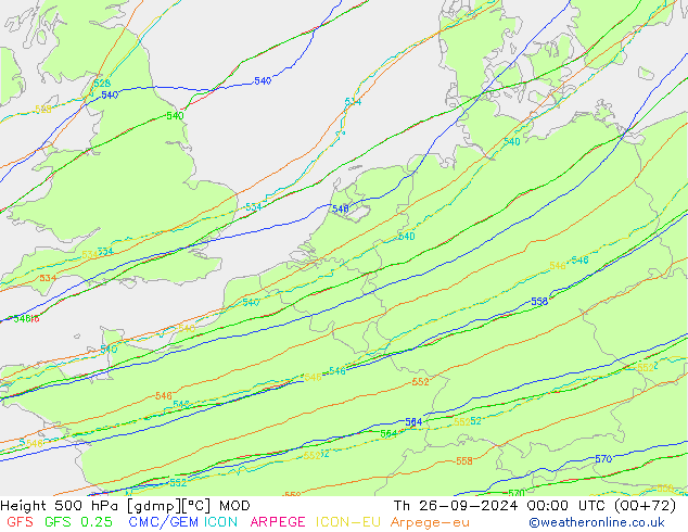 Height 500 hPa MOD czw. 26.09.2024 00 UTC