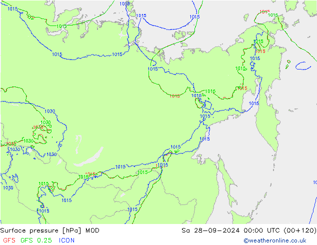 Surface pressure MOD Sa 28.09.2024 00 UTC