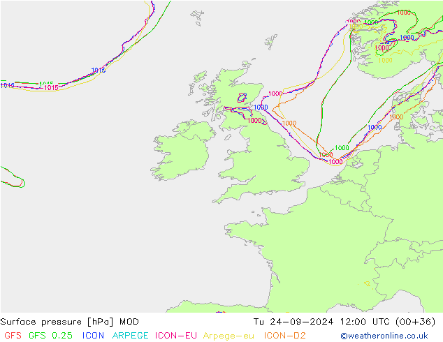 Luchtdruk (Grond) MOD di 24.09.2024 12 UTC