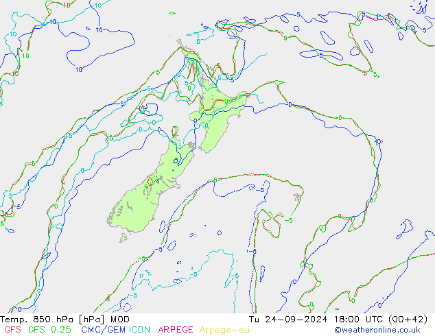 Temp. 850 hPa MOD mar 24.09.2024 18 UTC