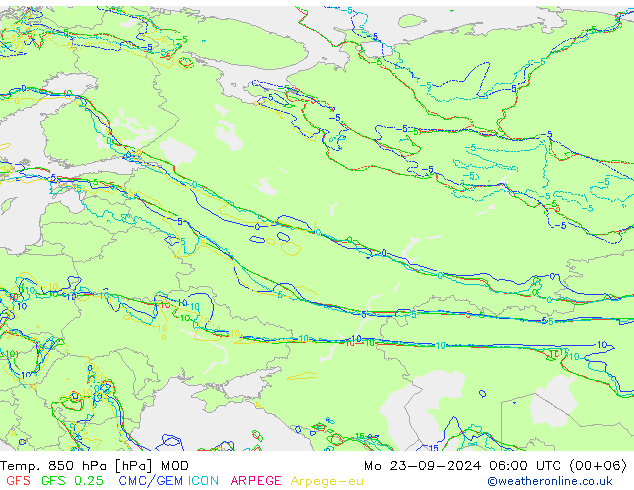 Temp. 850 hPa MOD Po 23.09.2024 06 UTC