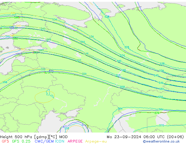 Height 500 hPa MOD pon. 23.09.2024 06 UTC