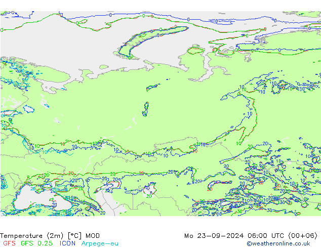 Sıcaklık Haritası (2m) MOD Pzt 23.09.2024 06 UTC