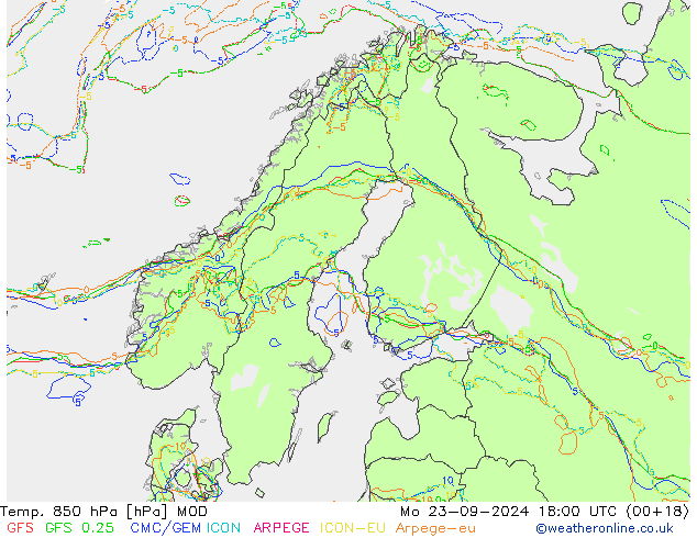 Temp. 850 hPa MOD Seg 23.09.2024 18 UTC