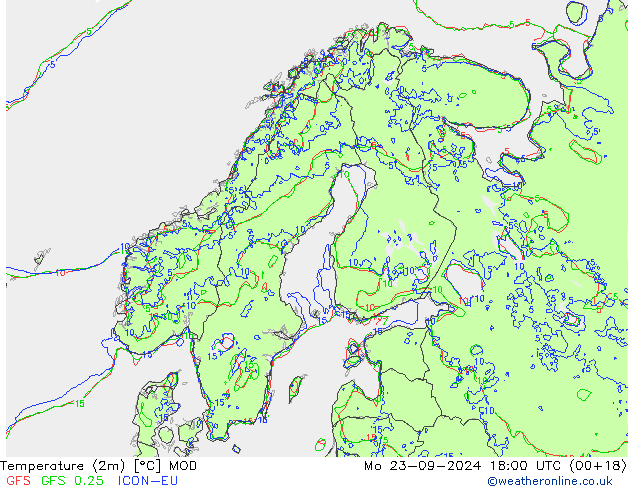 Temperatura (2m) MOD lun 23.09.2024 18 UTC