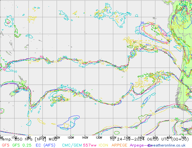 Temp. 850 hPa MOD di 24.09.2024 06 UTC