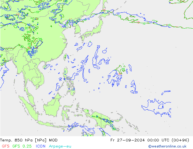 850 hPa Sıc. MOD Cu 27.09.2024 00 UTC