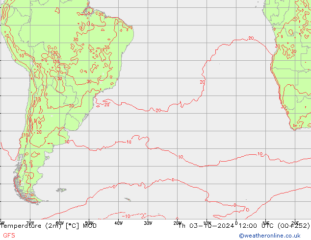 Sıcaklık Haritası (2m) MOD Per 03.10.2024 12 UTC