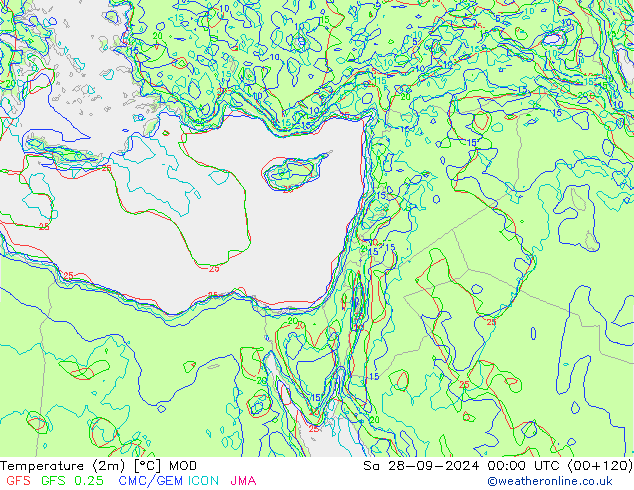 température (2m) MOD sam 28.09.2024 00 UTC