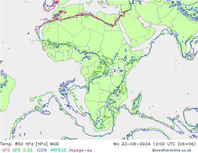 Temp. 850 hPa MOD lun 23.09.2024 12 UTC