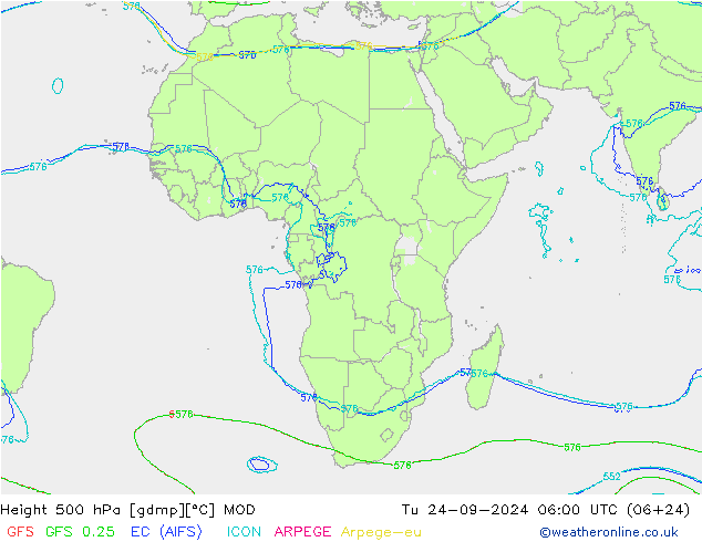 Height 500 гПа MOD вт 24.09.2024 06 UTC