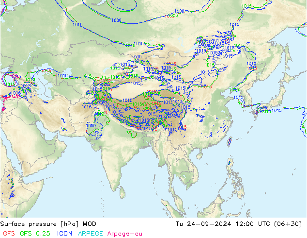 Atmosférický tlak MOD Út 24.09.2024 12 UTC