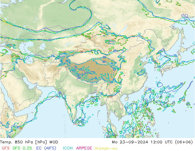 Temp. 850 hPa MOD Mo 23.09.2024 12 UTC