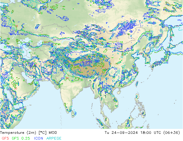 Temperature (2m) MOD Tu 24.09.2024 18 UTC