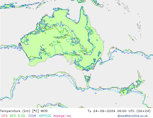 Temperature (2m) MOD Tu 24.09.2024 06 UTC