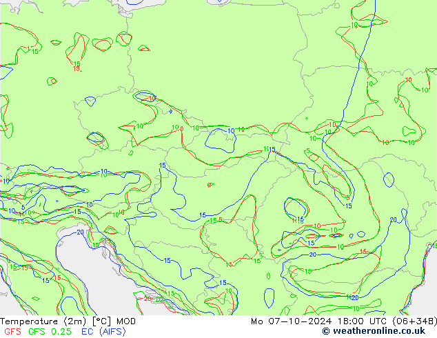 Temperaturkarte (2m) MOD Mo 07.10.2024 18 UTC