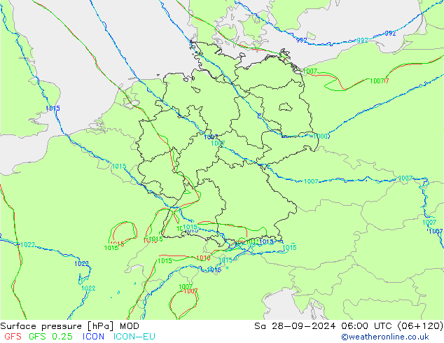 Surface pressure MOD Sa 28.09.2024 06 UTC