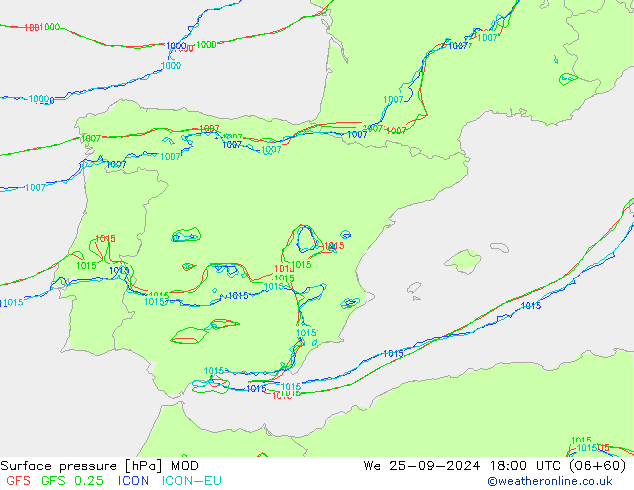 Surface pressure MOD We 25.09.2024 18 UTC