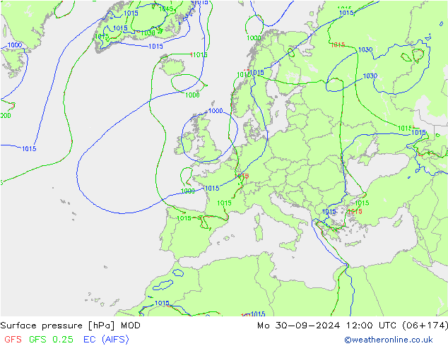 Surface pressure MOD Mo 30.09.2024 12 UTC