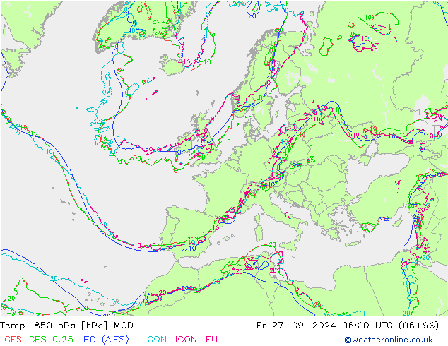 Temp. 850 hPa MOD  27.09.2024 06 UTC