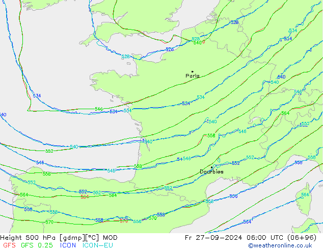 500 hPa Yüksekliği MOD Cu 27.09.2024 06 UTC