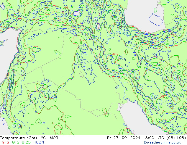 température (2m) MOD ven 27.09.2024 18 UTC