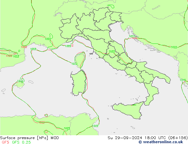 Pressione al suolo MOD dom 29.09.2024 18 UTC