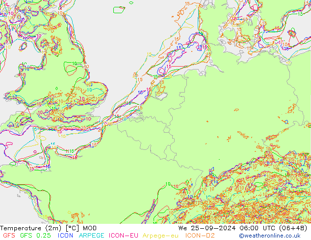 Temperature (2m) MOD We 25.09.2024 06 UTC