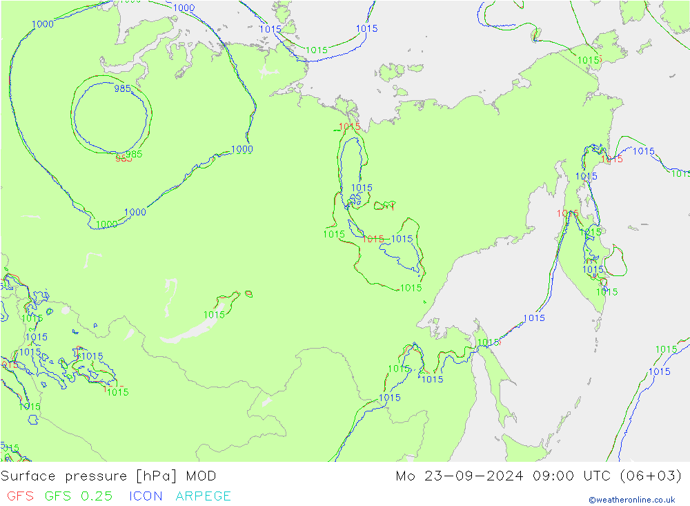 приземное давление MOD пн 23.09.2024 09 UTC