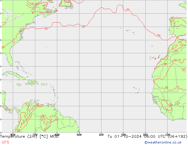 mapa temperatury (2m) MOD wto. 01.10.2024 06 UTC