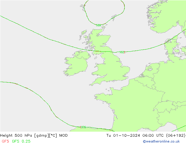 Height 500 hPa MOD Tu 01.10.2024 06 UTC