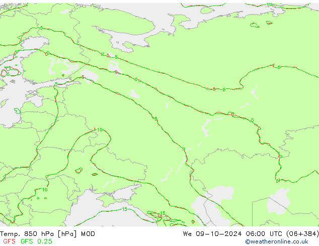 Temp. 850 hPa MOD wo 09.10.2024 06 UTC