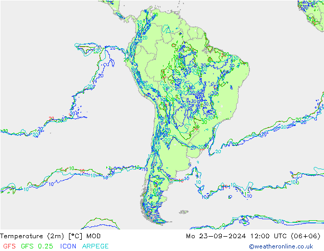 Temperatuurkaart (2m) MOD ma 23.09.2024 12 UTC