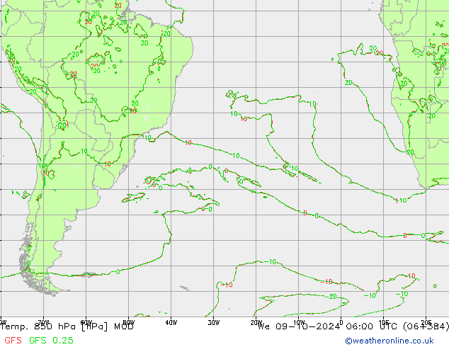 Temp. 850 hPa MOD We 09.10.2024 06 UTC