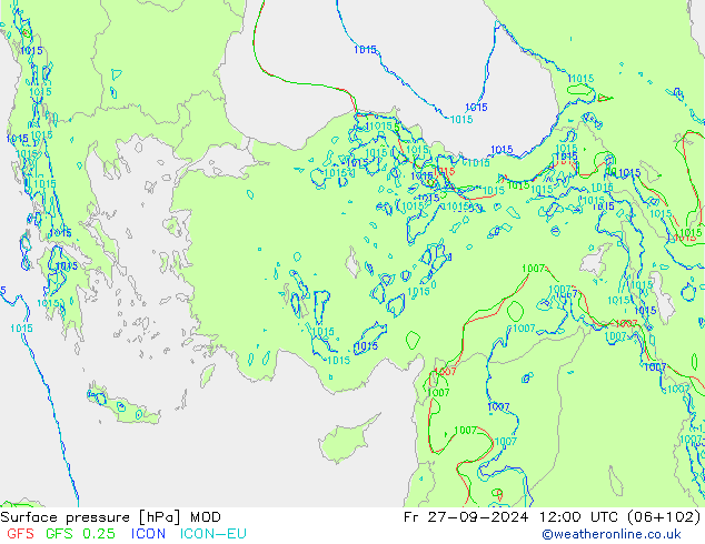 Pressione al suolo MOD ven 27.09.2024 12 UTC