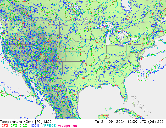 Temperatura (2m) MOD mar 24.09.2024 12 UTC